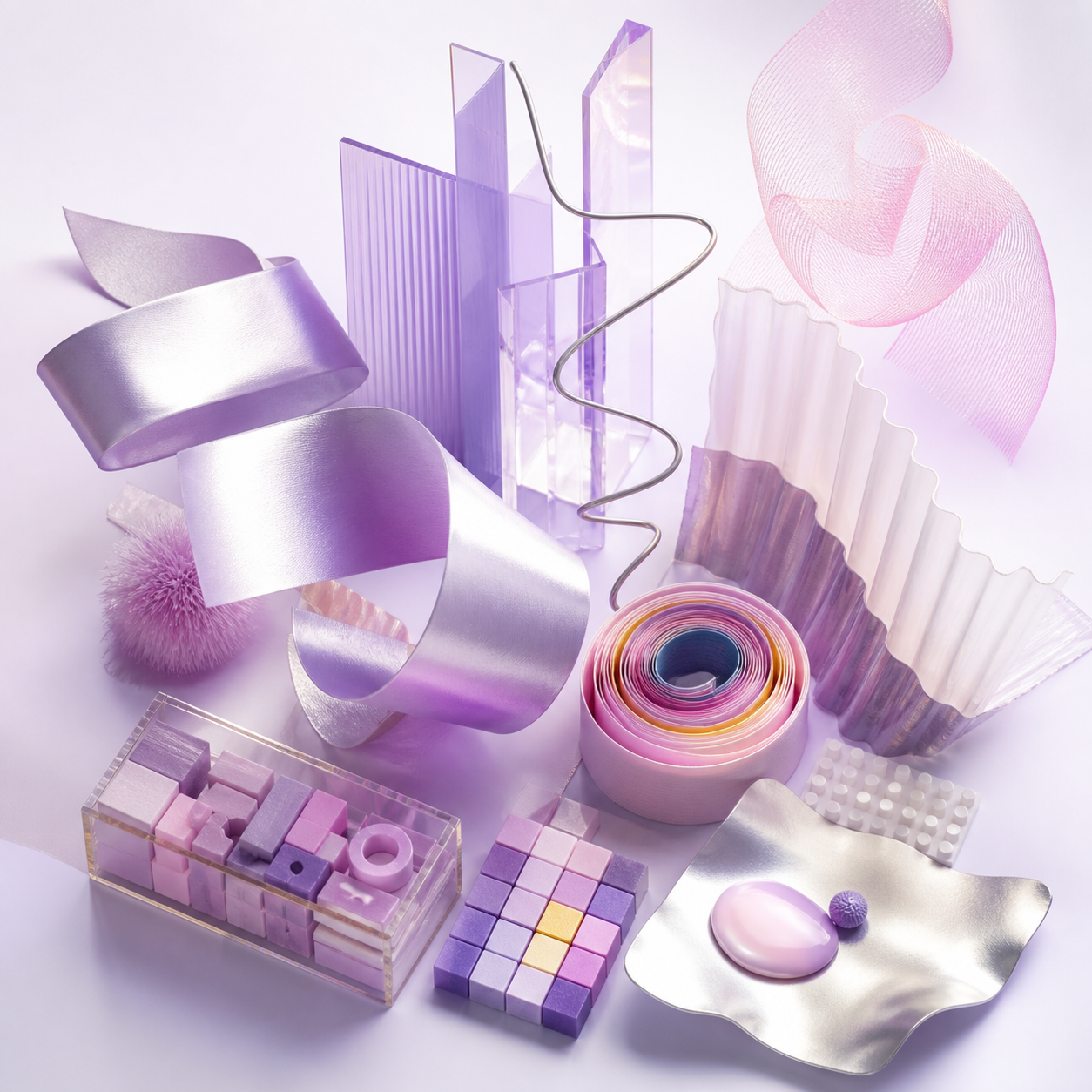 Lavender sculptural ribbons and creative building forms