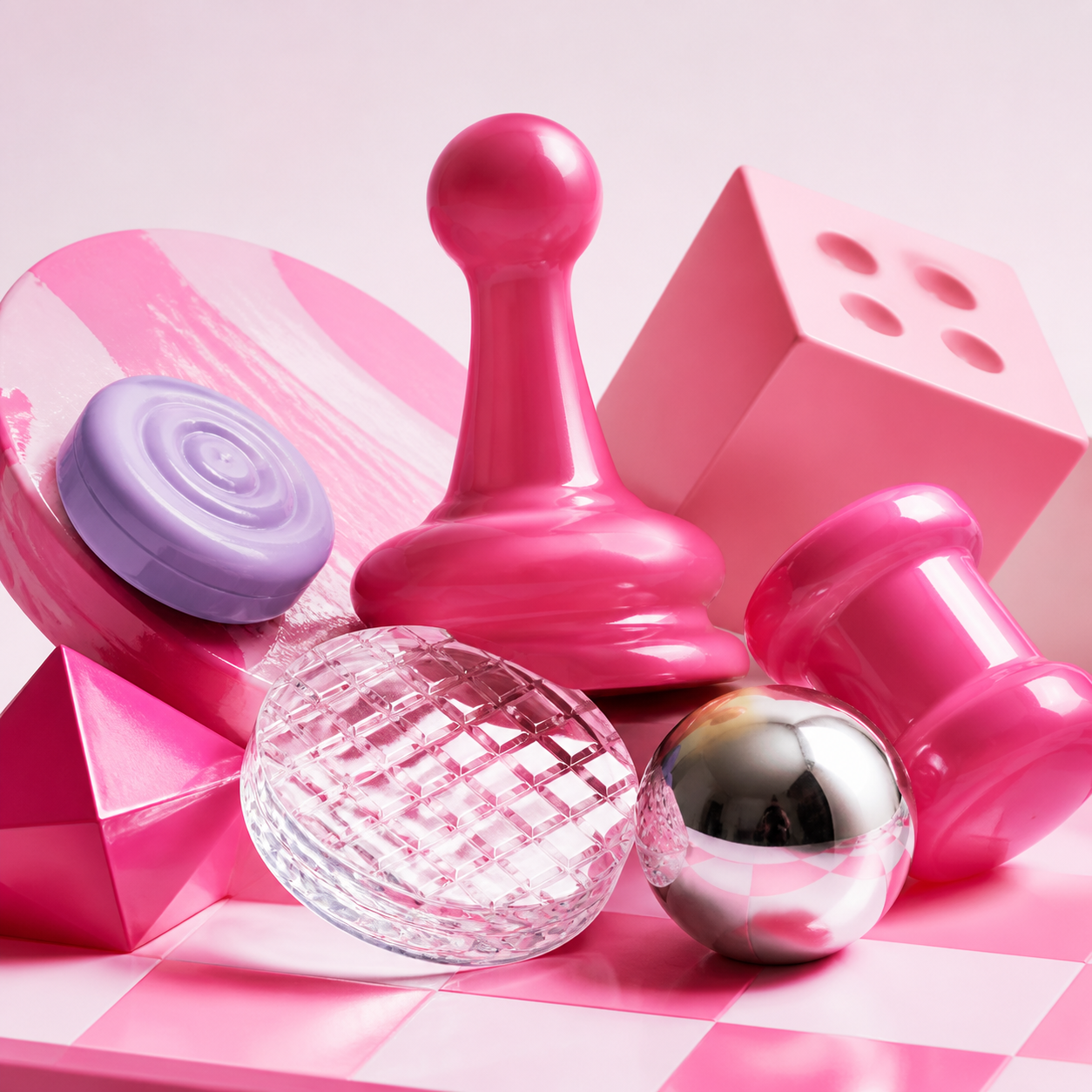 Glossy pink and lavender game pieces